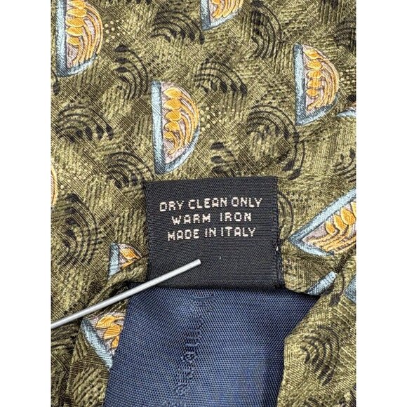 ERMENEGILDO ZEGNA Men's Tie 100% Silk ITALY Luxury FLORAL Green Orange EUC - Picture 8 of 8